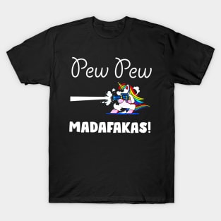 Pew Pew Madafakas Shooting Cool Unicorn In Glasses T-Shirt